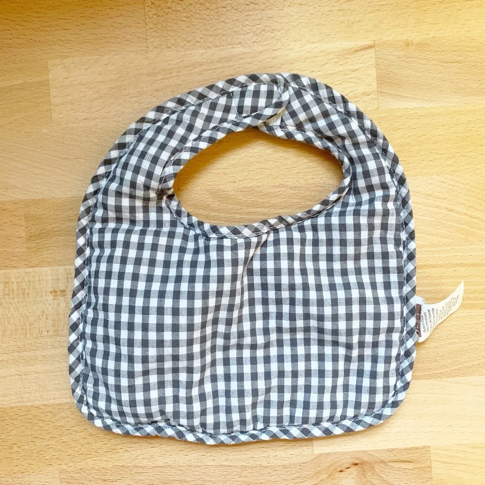 🌻 Frenchie Baby Bibs Bow and Checkered Gray